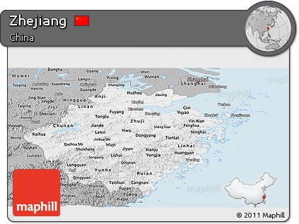 Gray Panoramic Map of Zhejiang