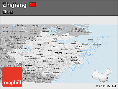 Gray Panoramic Map of Zhejiang
