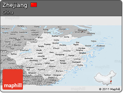 Gray Panoramic Map of Zhejiang