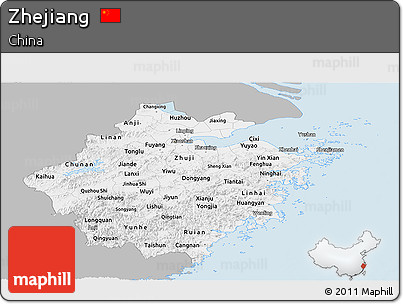 Gray Panoramic Map of Zhejiang, single color outside