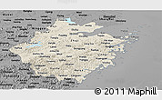 Shaded Relief Panoramic Map of Zhejiang, darken, desaturated