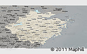 Shaded Relief Panoramic Map of Zhejiang, darken, semi-desaturated