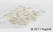 Shaded Relief Panoramic Map of Zhejiang, lighten, desaturated