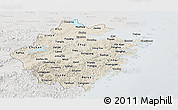 Shaded Relief Panoramic Map of Zhejiang, lighten, semi-desaturated