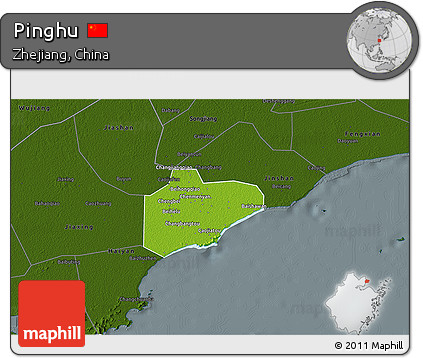 Physical 3D Map of Pinghu, darken