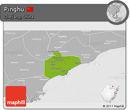 Physical 3D Map of Pinghu, lighten, desaturated