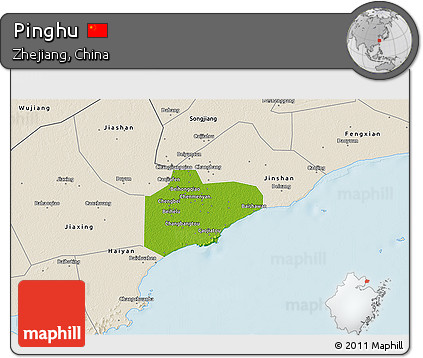 Physical 3D Map of Pinghu, shaded relief outside
