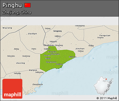 Physical 3D Map of Pinghu, shaded relief outside