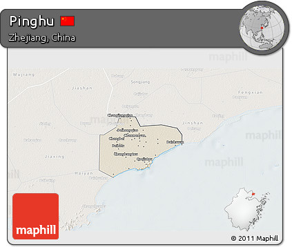 Shaded Relief 3D Map of Pinghu, lighten