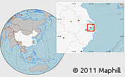 Gray Location Map of Pinghu, highlighted country, hill shading