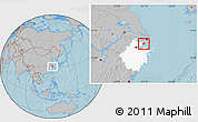Gray Location Map of Pinghu, highlighted parent region, hill shading