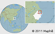 Savanna Style Location Map of Pinghu, highlighted parent region, hill shading