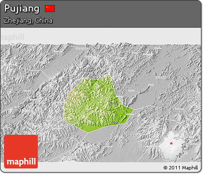 Physical 3D Map of Pujiang, lighten, desaturated