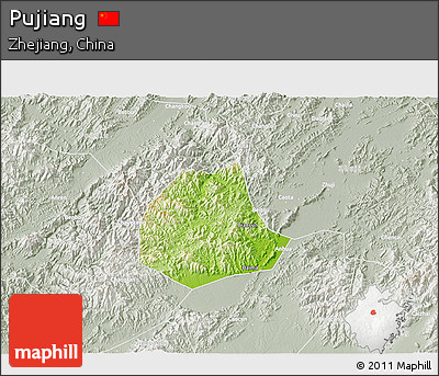 Physical 3D Map of Pujiang, lighten, semi-desaturated