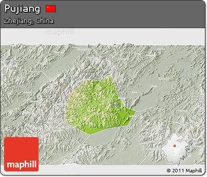 Physical 3D Map of Pujiang, lighten, semi-desaturated