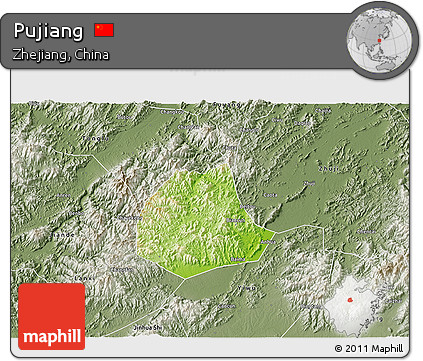 Physical 3D Map of Pujiang, semi-desaturated