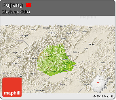 Physical 3D Map of Pujiang, shaded relief outside