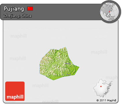 Physical 3D Map of Pujiang, single color outside