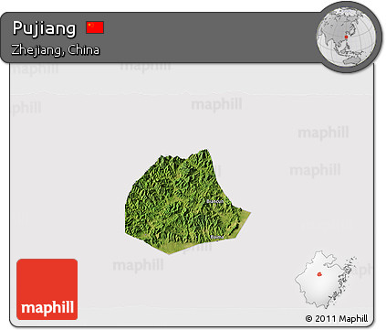 Satellite 3D Map of Pujiang, cropped outside