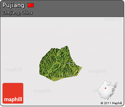 Satellite 3D Map of Pujiang, cropped outside