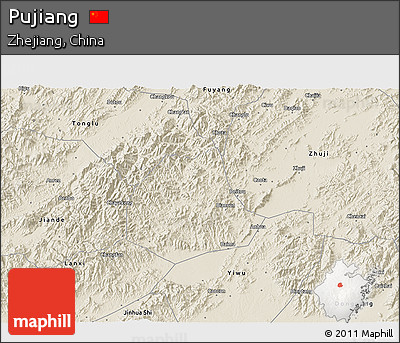 Shaded Relief 3D Map of Pujiang