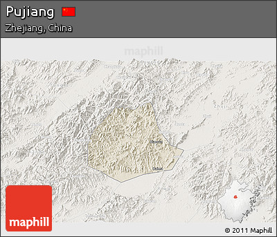 Shaded Relief 3D Map of Pujiang, lighten