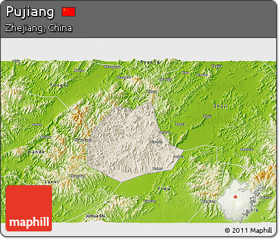 Shaded Relief 3D Map of Pujiang, physical outside