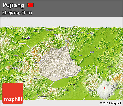 Shaded Relief 3D Map of Pujiang, physical outside