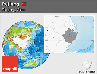Physical Location Map of Pujiang, highlighted country, highlighted parent region