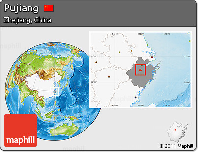 Physical Location Map of Pujiang, highlighted country, highlighted parent region