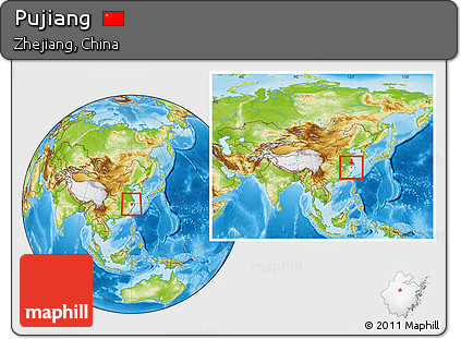 Physical Location Map of Pujiang, highlighted parent region, within the entire country