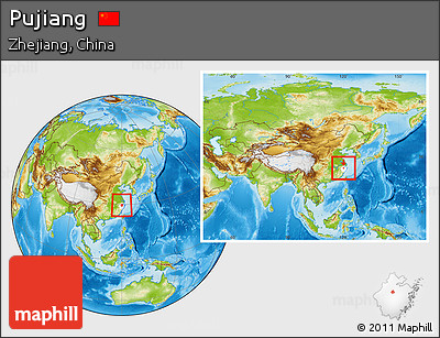 Physical Location Map of Pujiang, highlighted parent region, within the entire country