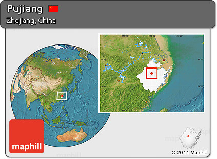Satellite Location Map of Pujiang, highlighted parent region