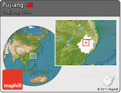 Satellite Location Map of Pujiang, highlighted parent region