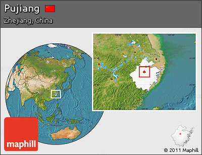 Satellite Location Map of Pujiang, highlighted parent region