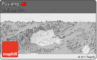 Gray Panoramic Map of Pujiang