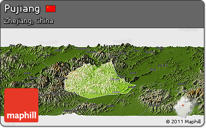 Physical Panoramic Map of Pujiang, darken