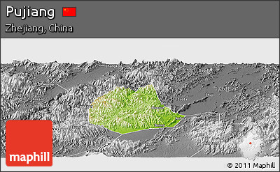 Physical Panoramic Map of Pujiang, desaturated