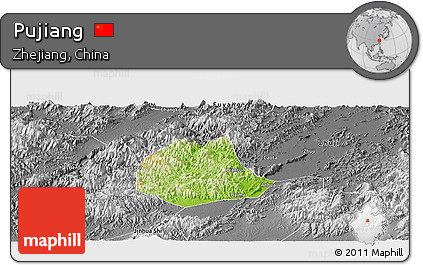 Physical Panoramic Map of Pujiang, desaturated