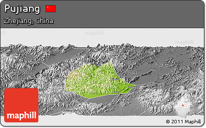 Physical Panoramic Map of Pujiang, desaturated