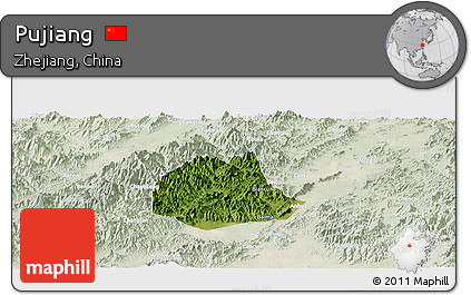 Satellite Panoramic Map of Pujiang, lighten