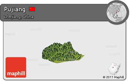 Satellite Panoramic Map of Pujiang, single color outside