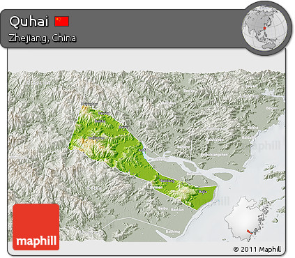 Physical 3D Map of Quhai, lighten, semi-desaturated