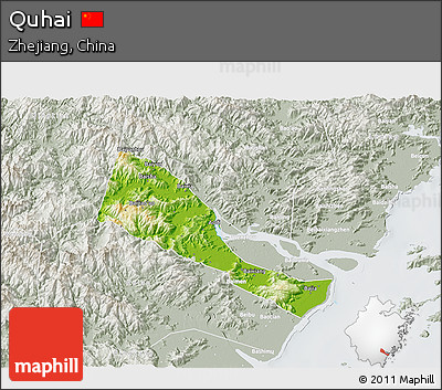 Physical 3D Map of Quhai, lighten, semi-desaturated