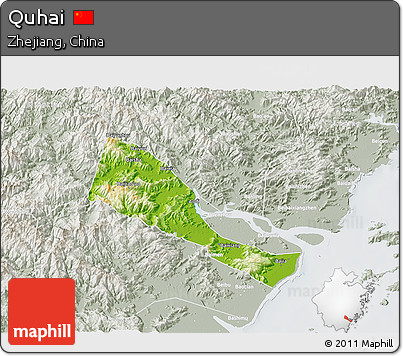 Physical 3D Map of Quhai, lighten, semi-desaturated