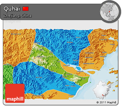 Physical 3D Map of Quhai, political outside