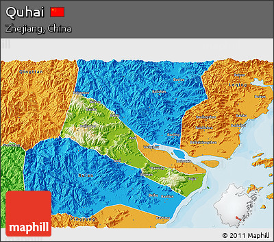 Physical 3D Map of Quhai, political outside