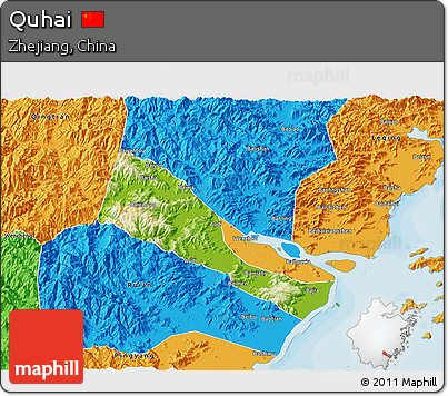 Physical 3D Map of Quhai, political outside