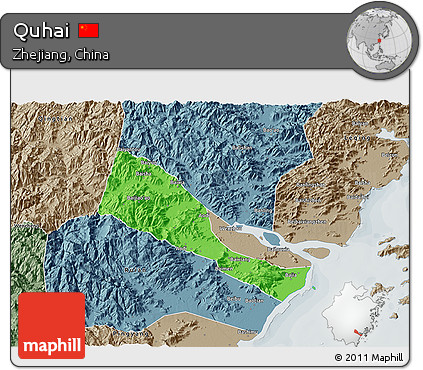 Political 3D Map of Quhai, semi-desaturated