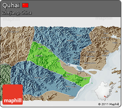 Political 3D Map of Quhai, semi-desaturated